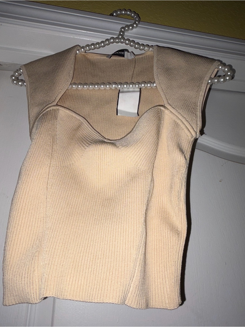 Cream Ribbed Bustier Tank Top - Picture 3 of 7